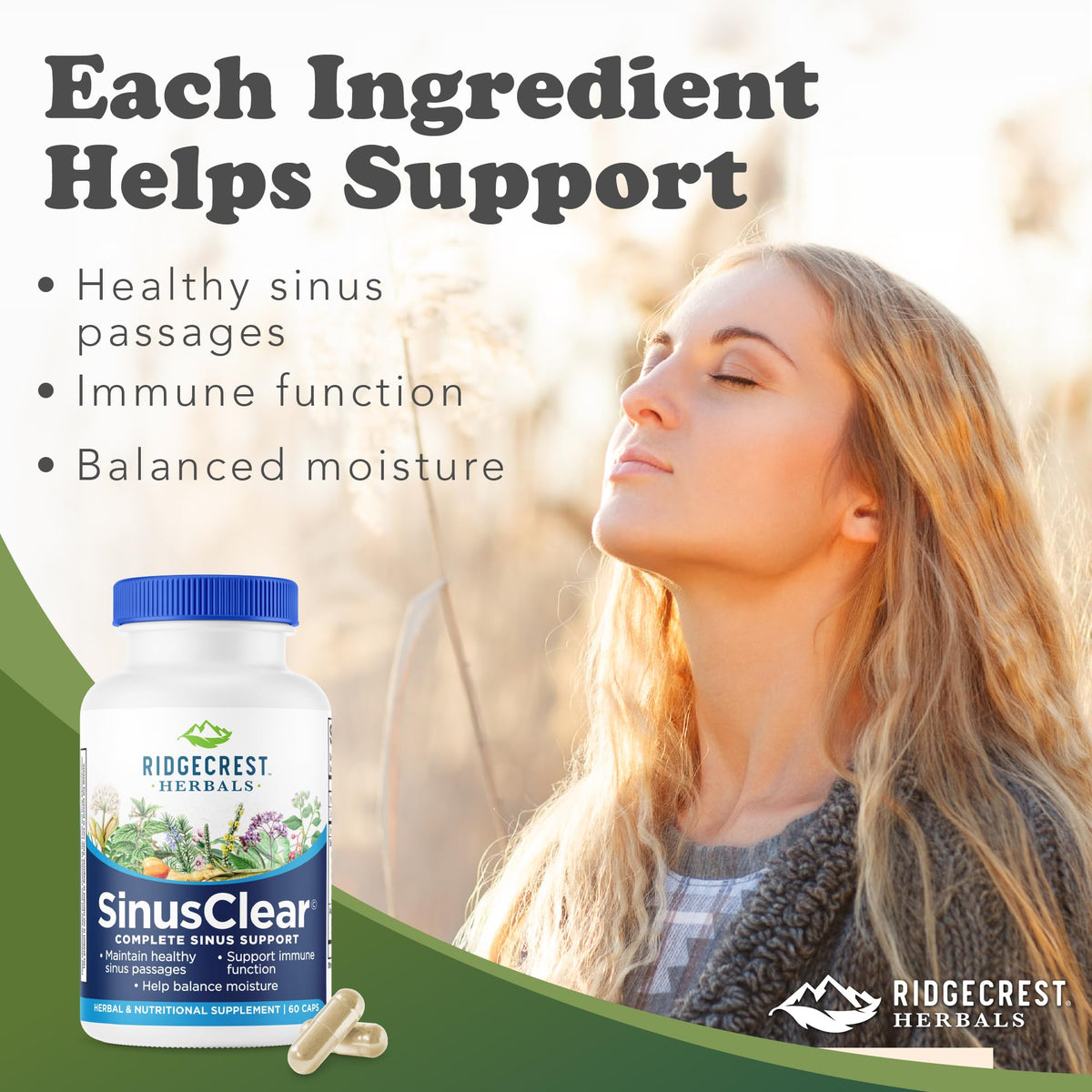 RidgeCrest Herbals SinusClear Mullein Sinus Support - 60 Capsules - image 2