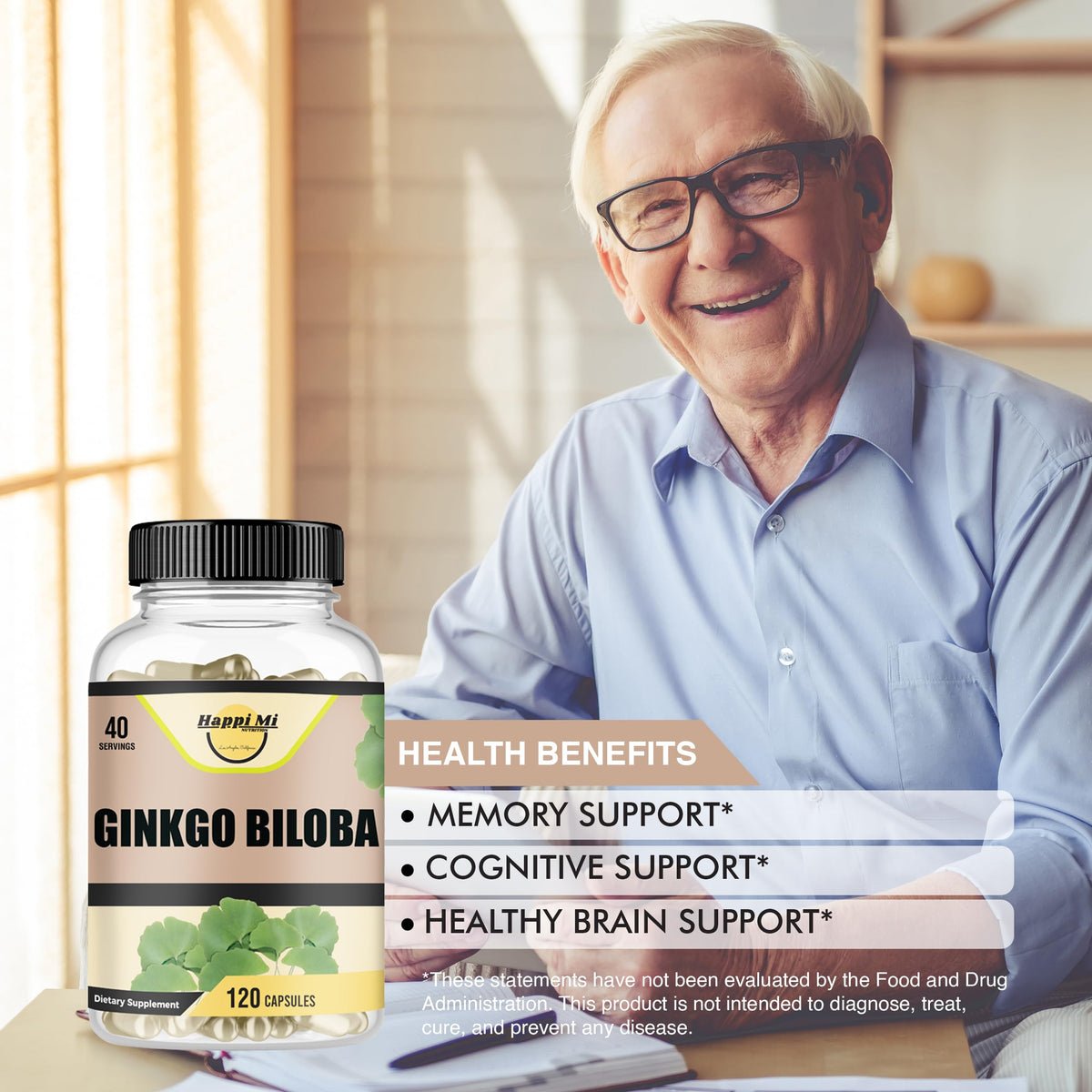 Happi Mi Nutrition Ginkgo Biloba 1800mg Memory Support - 120 Capsules - image 4