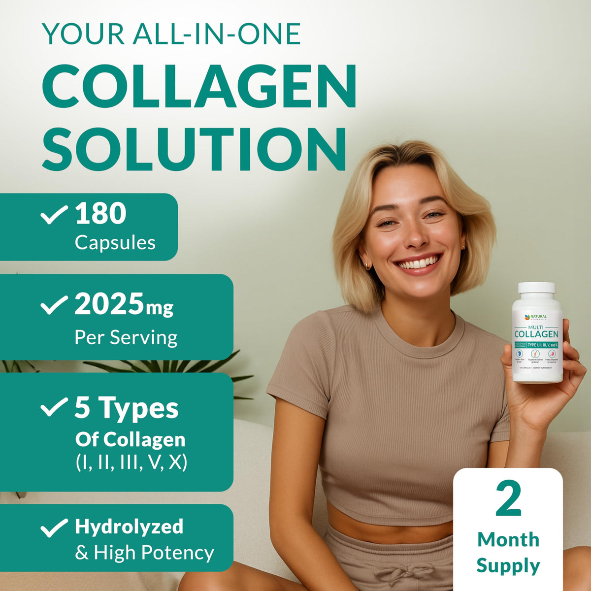 Natural Elements Multi Collagen 180 Protein Capsules - 2025mg - image 2