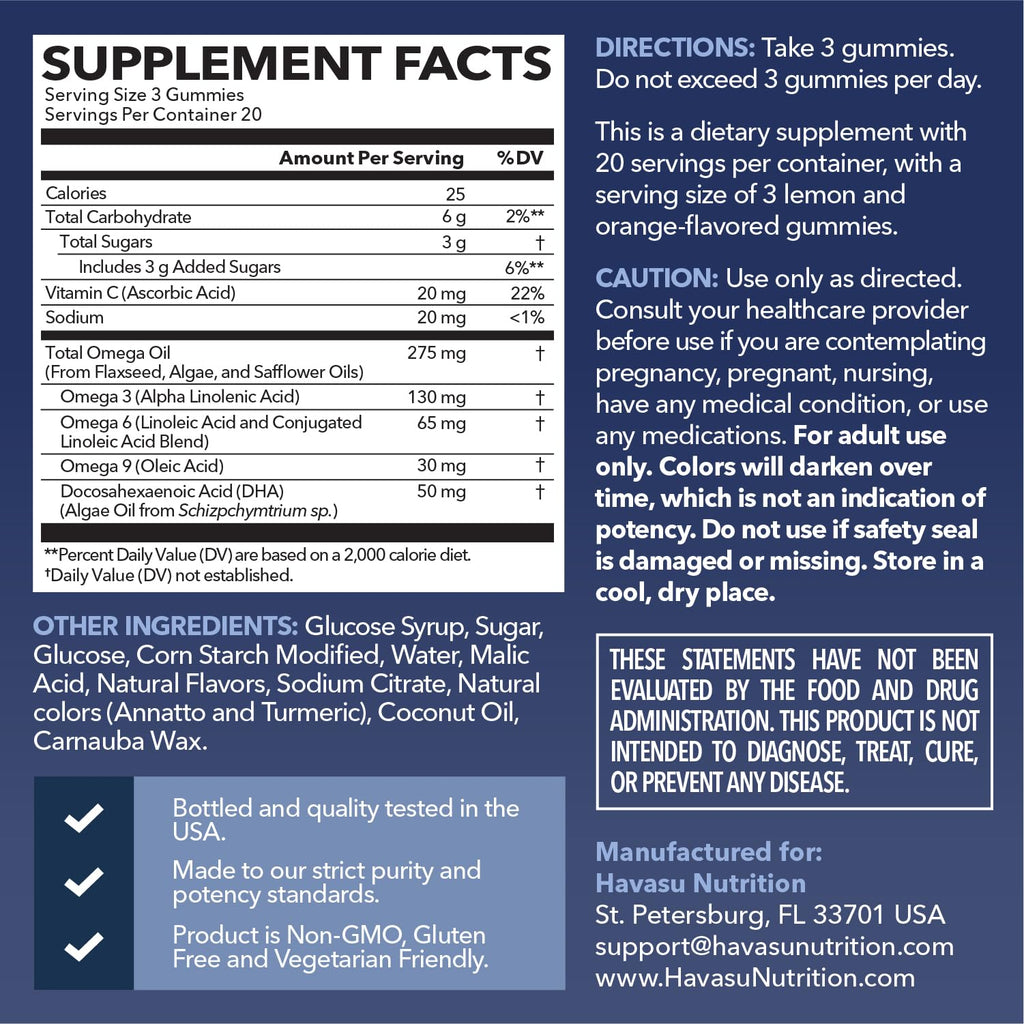 Havasu Nutrition Vegan Omega 3 6 9 Gummies with DHA - 60 Count - image 2