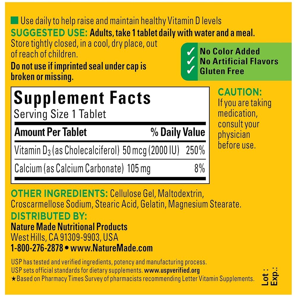 Nature Made Vitamin D3 2000 IU - 100 Tablets - image 2