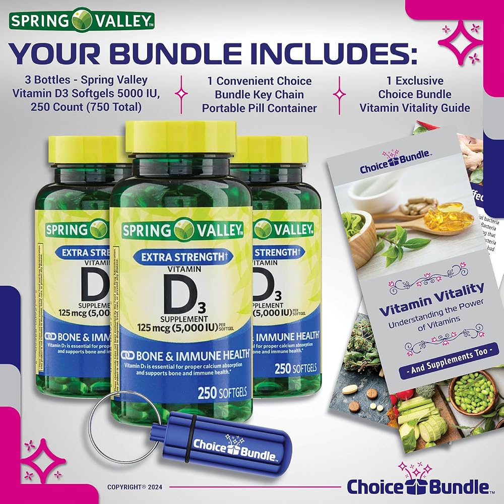 Choice Bundle Spring Valley Vitamin D3 5000 IU - 750 Softgels - image 2