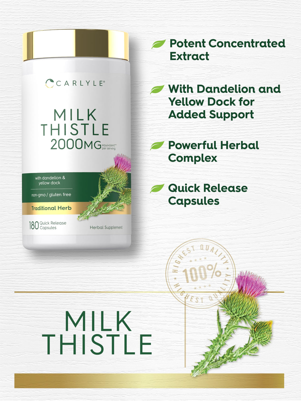 Carlyle Milk Thistle Herbal Supplement - 180 Capsules - image 4