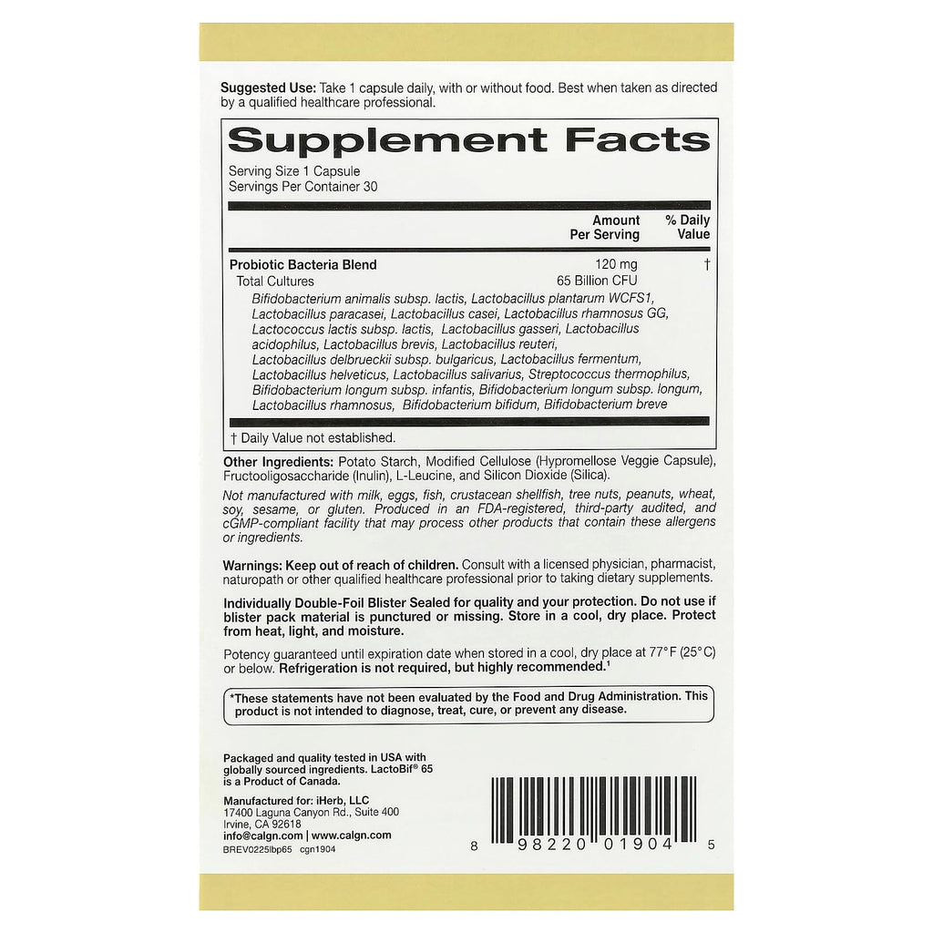 California Gold Nutrition LactoBif Probiotics 65 Billion CFU - image 2
