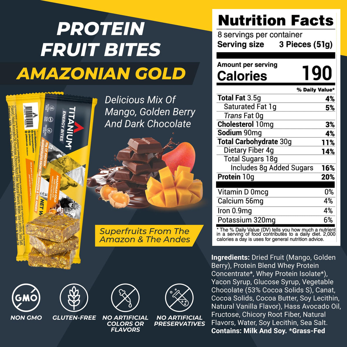 TITANIUM Protein Energy Bars Amazonian Gold - 8 Count - image 3