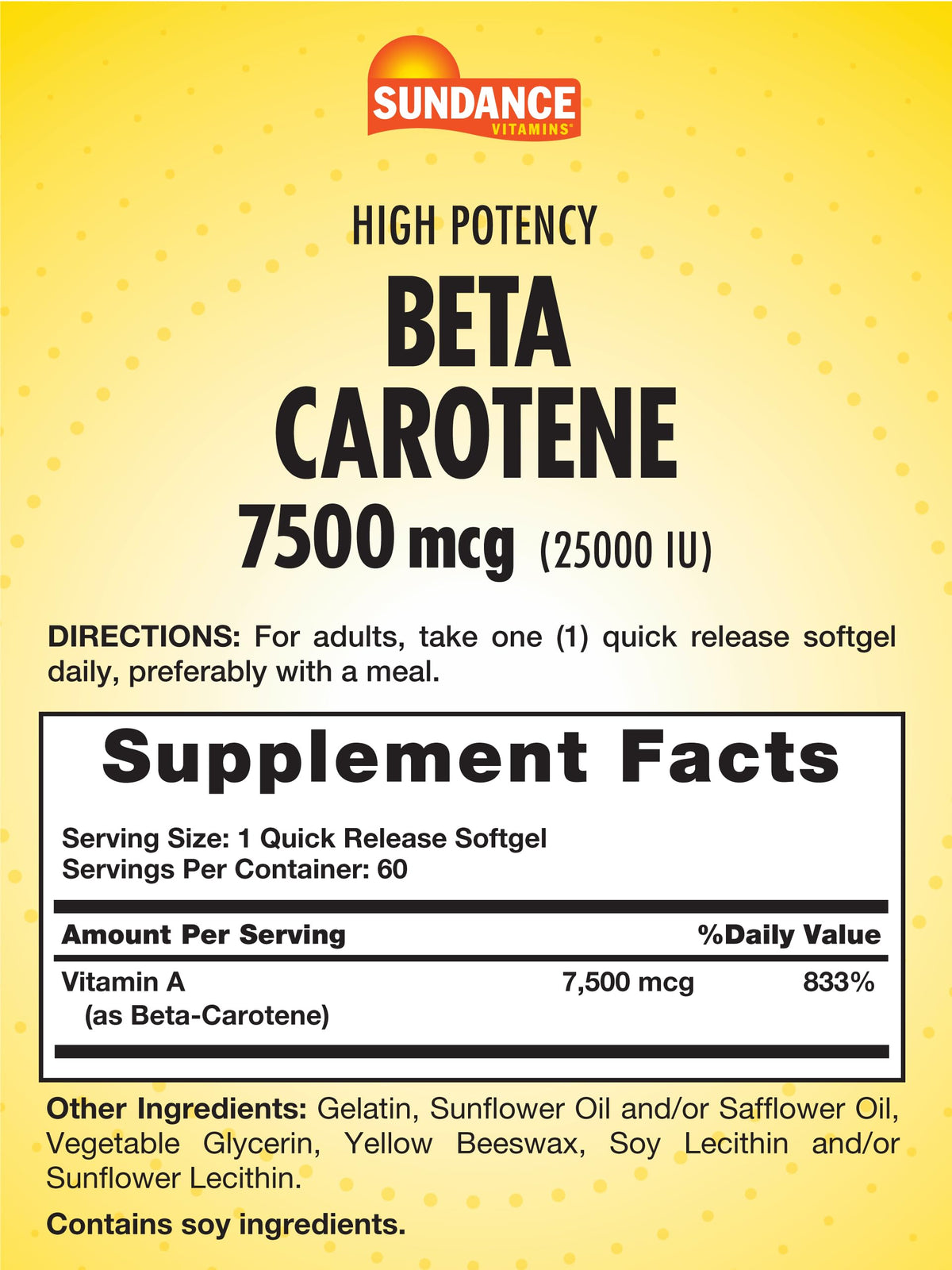 Sundance Beta Carotene 7500mcg Provitamin A - 60 Softgels - image 2