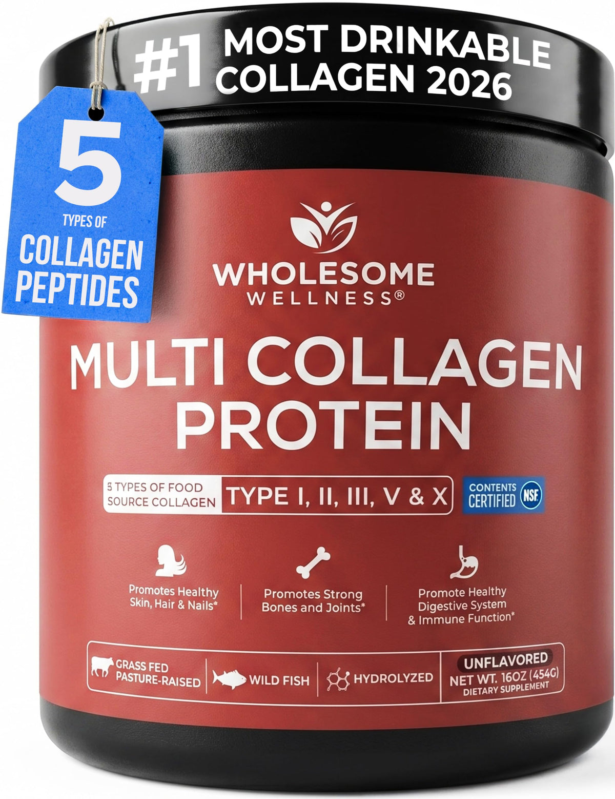 Wholesome Wellness Multi Collagen Peptides Protein Powder - 1 lb