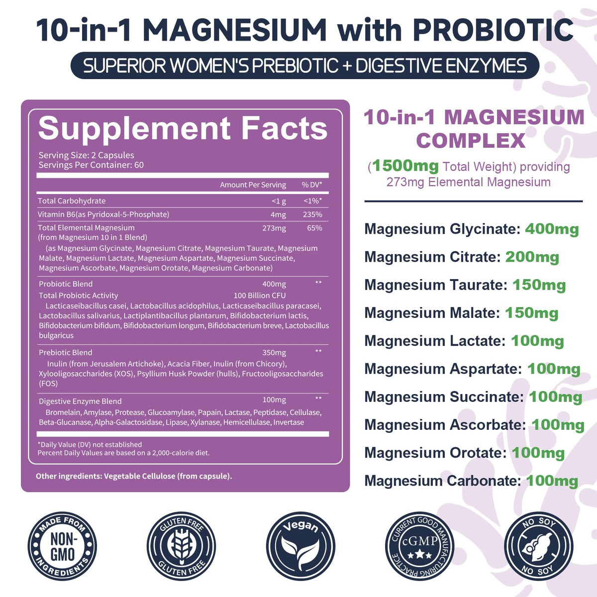Totaria 10-in-1 Magnesium Complex with Probiotics - 100 Capsules - image 5