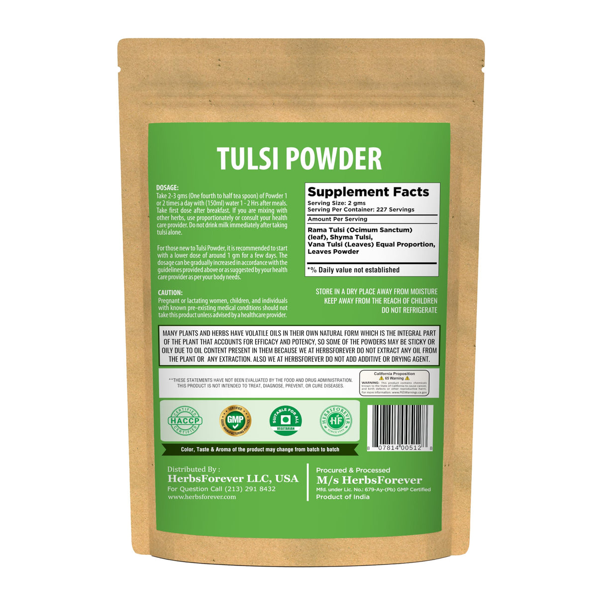 Herbsforever Tulsi Powder Holy Basil for Immune Support - 454g - image 2