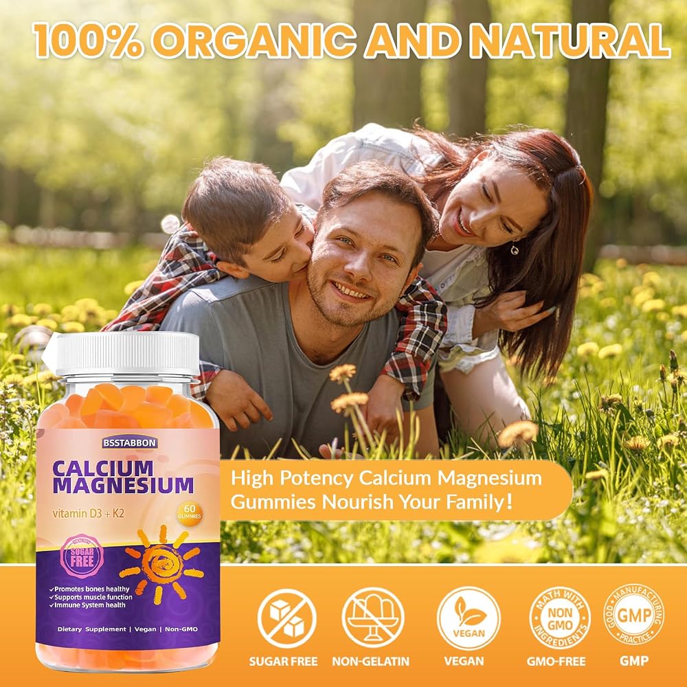 BSSTABBON Calcium Magnesium Gummies with Zinc Vitamin D3 K2 - 60 Gummies - image 7