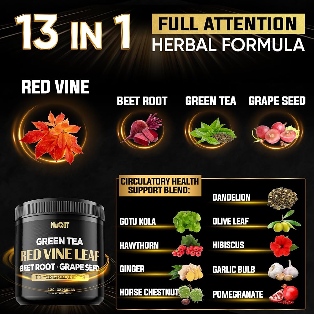 NUQIIT Red Vine Leaf Extract with Beet Root & Green Tea - 120 Capsules - image 3
