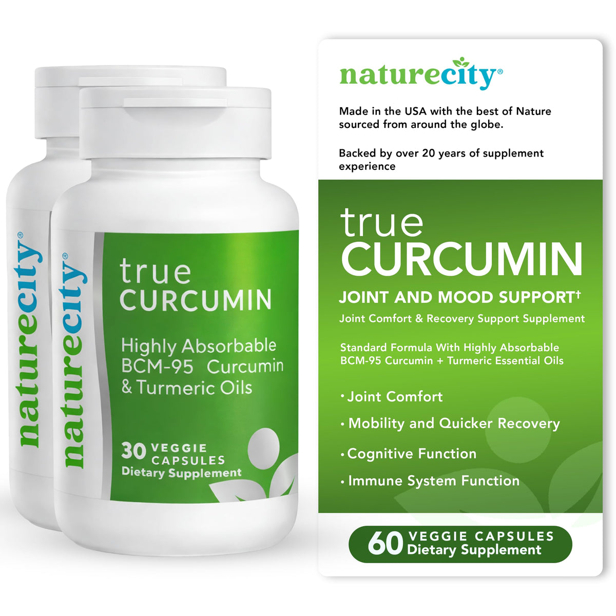 NatureCity True-Curcumin Turmeric Capsules Joint Support - 60 Count