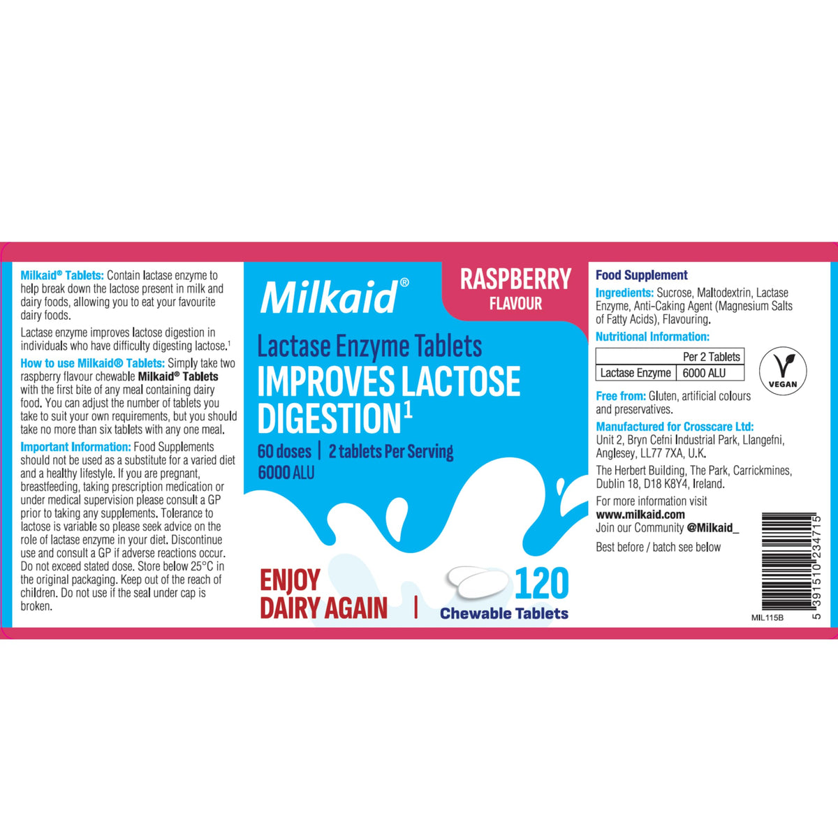 Milkaid Lactase Enzyme Chewable Tablets - 120 Tablets - image 7