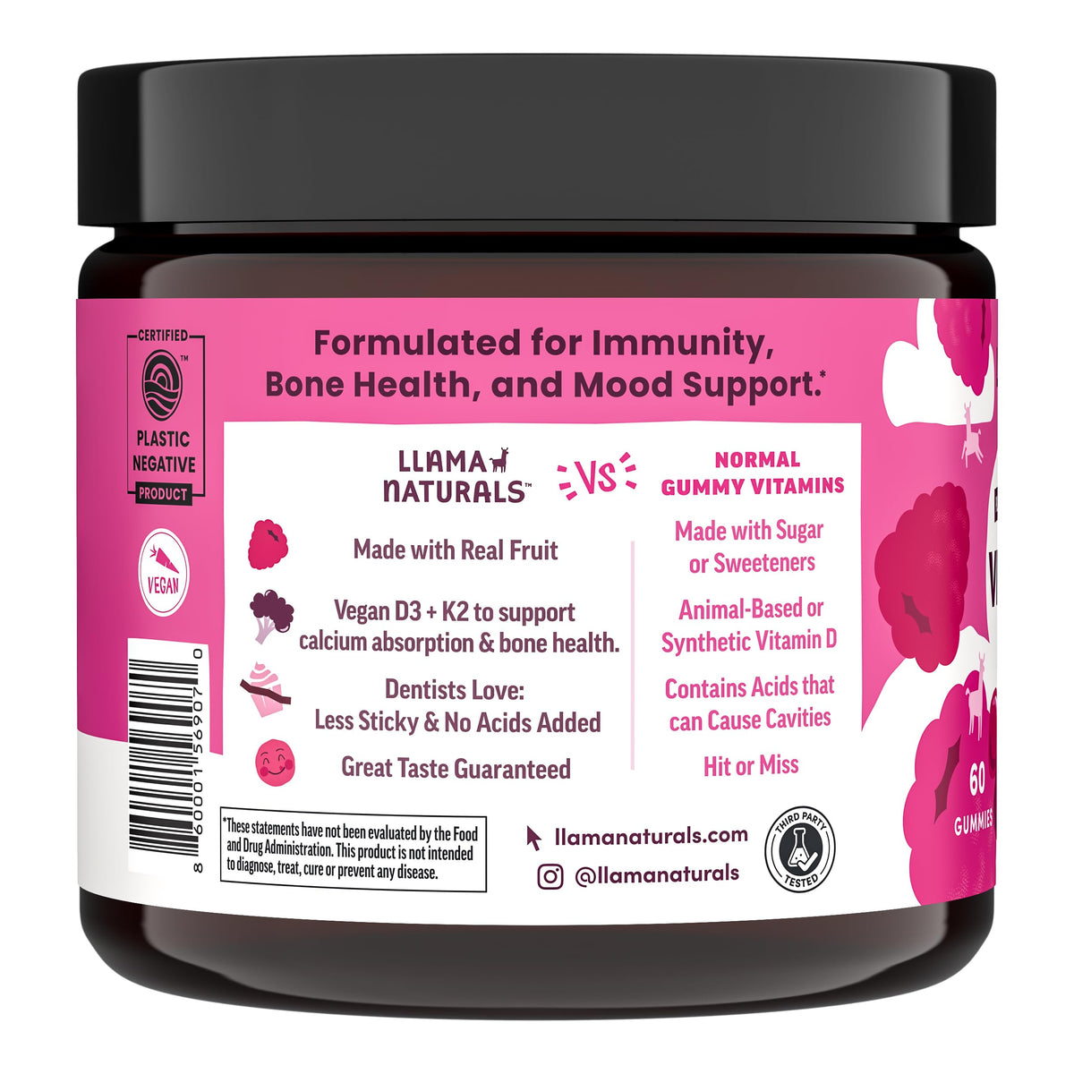 Llama Naturals Vitamin D3 Vegan Gummies Immune Support - 60 Gummies - image 2