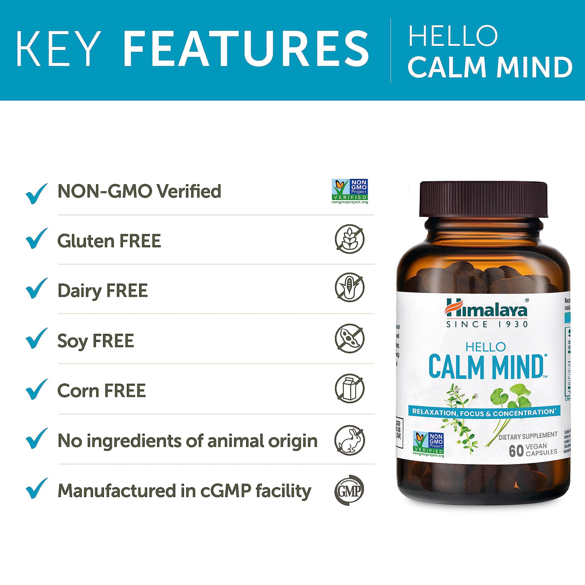 Himalaya Hello Calm Mind Herbal Supplement Cognitive Support - 60 Capsules - image 5