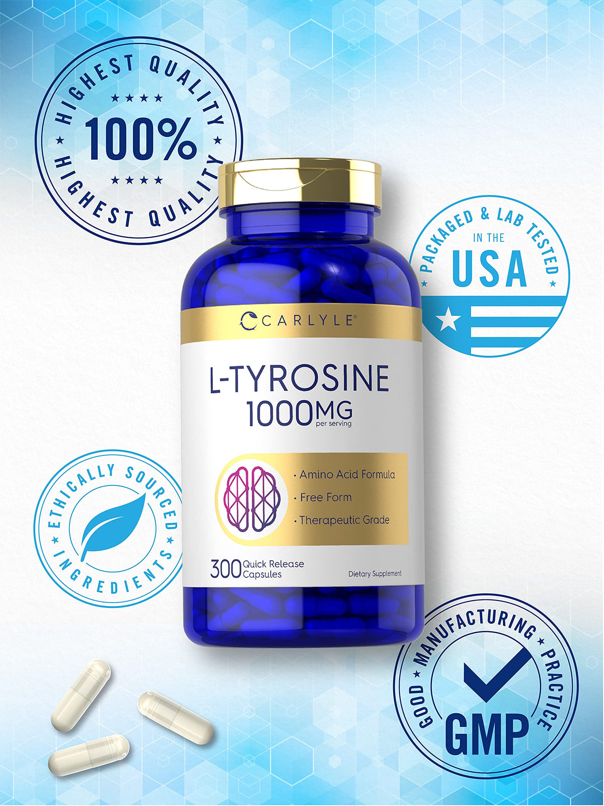 Carlyle L-Tyrosine 1000mg - 300 Capsules - image 5