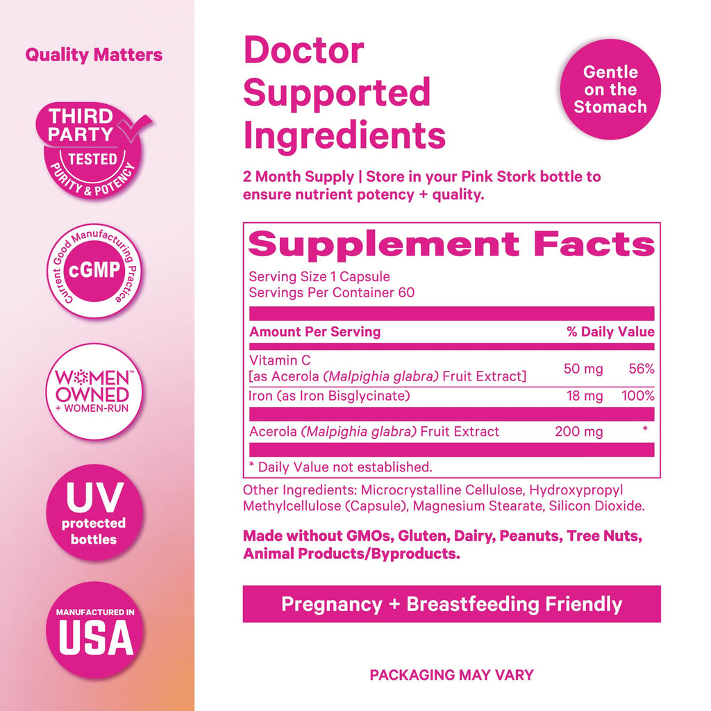 Pink Stork Iron for Women with Vitamin C - 60 Capsules - image 6