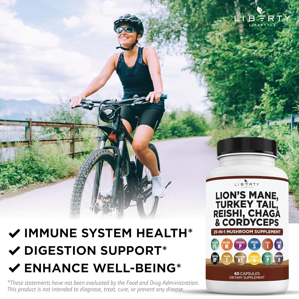 Liberty Lifestyle Lions Mane Mushroom Supplement with Turkey Tail