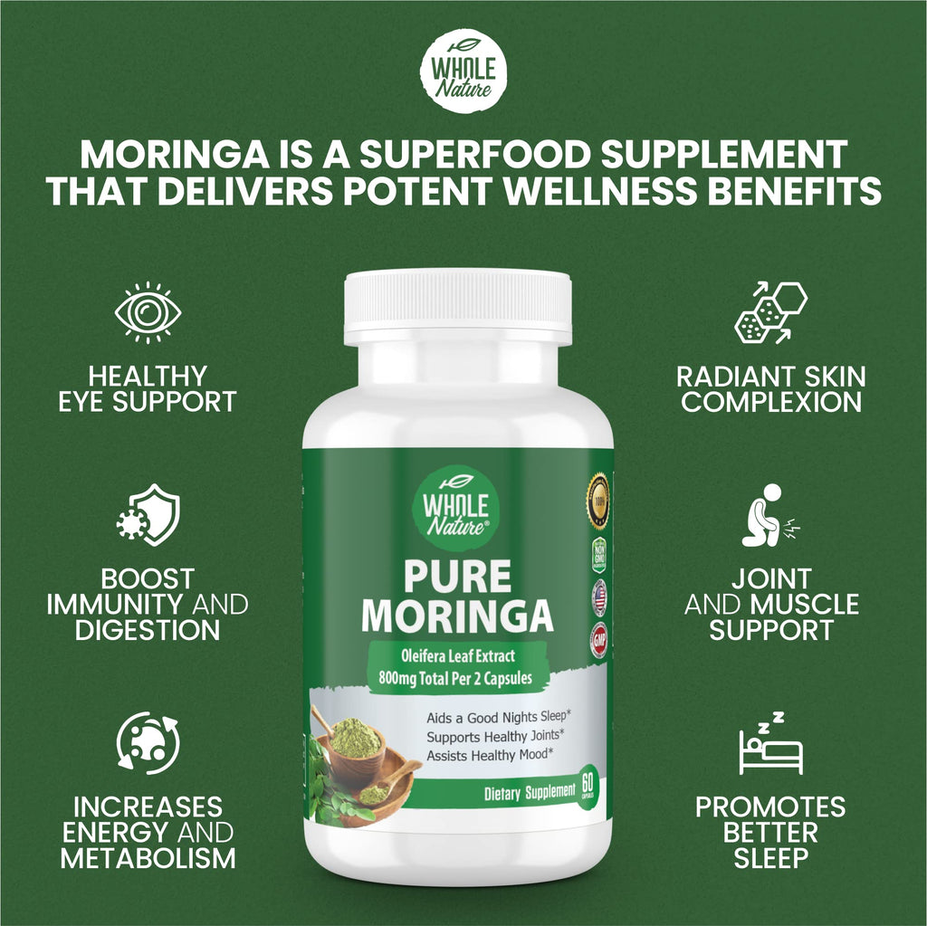 Whole Nature Moringa Capsules 800mg Organic Energy - 60 Capsules - image 4