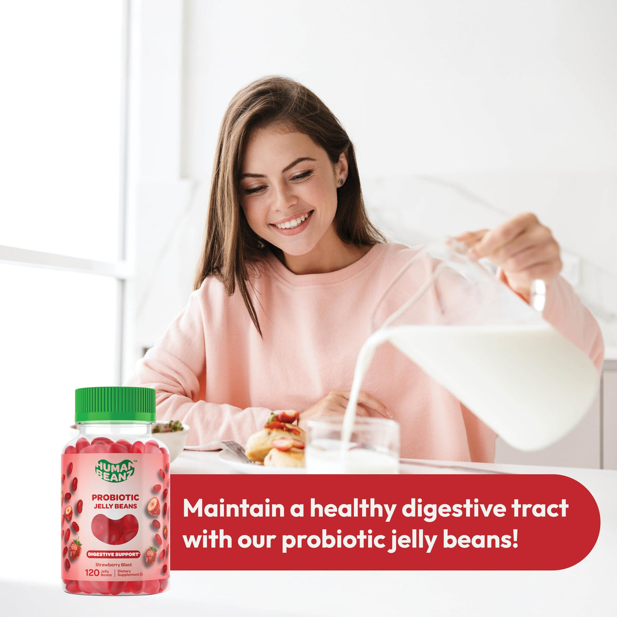 Human Beanz Probiotic Jelly Bean Gummies Strawberry Blast - 120 Count - image 5