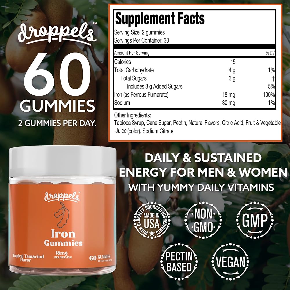 Droppels Iron Gummies 18mg for Women and Men - 60 Count - image 5