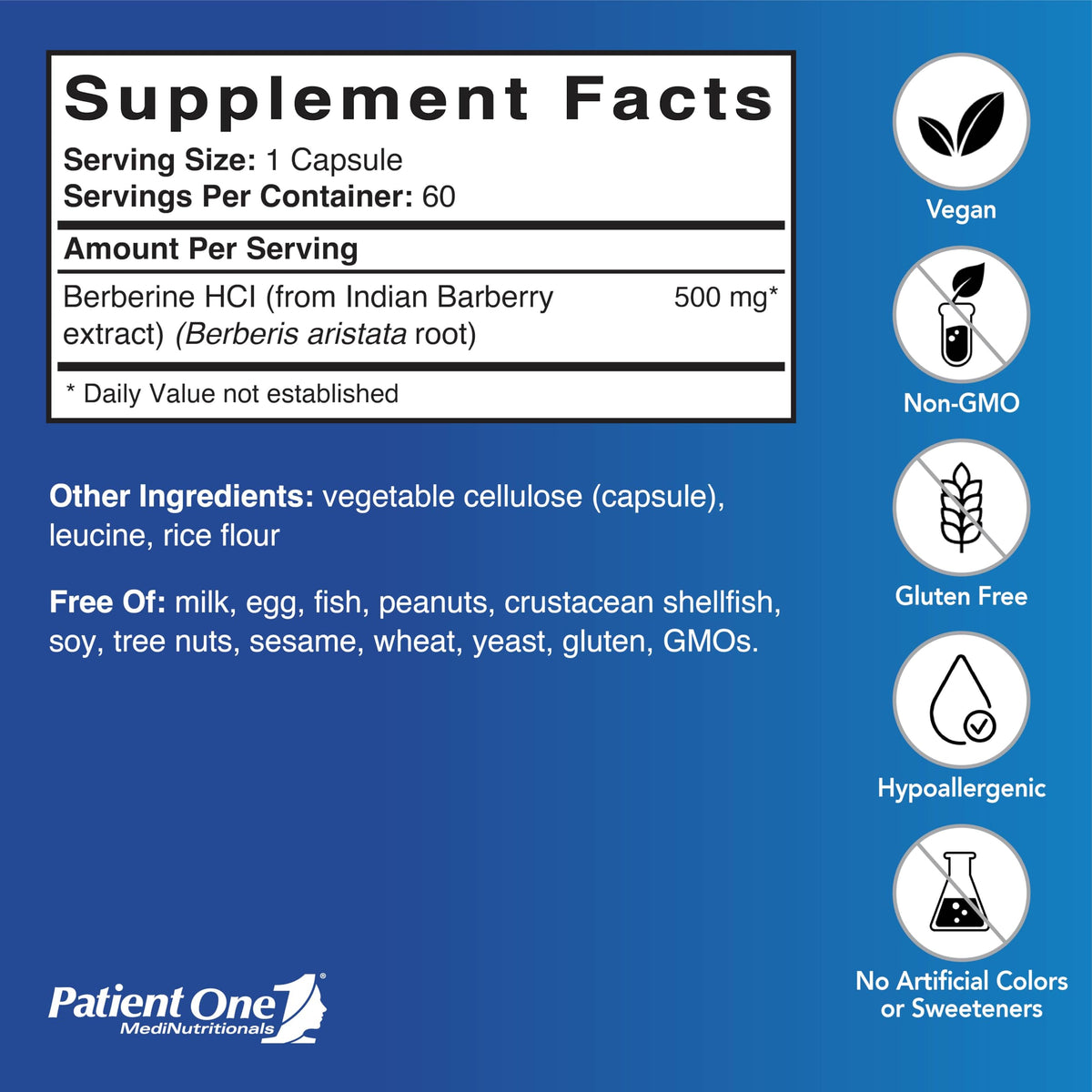 Patient One Berberine 500 mg Metabolic & Heart Support - 60 Capsules - image 2