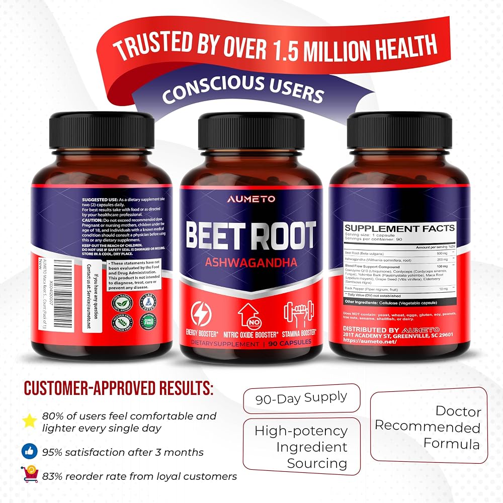 AUMETO Advanced Beet Root 9-in-1 with Ashwagandha & CoQ10 - 90 Capsules - image 9