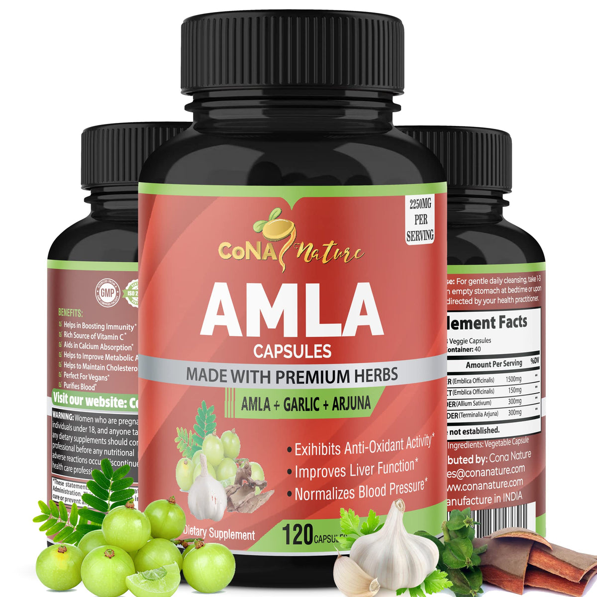 Cona Nature Organic Amla Capsules with Arjuna & Garlic - 120 Capsules