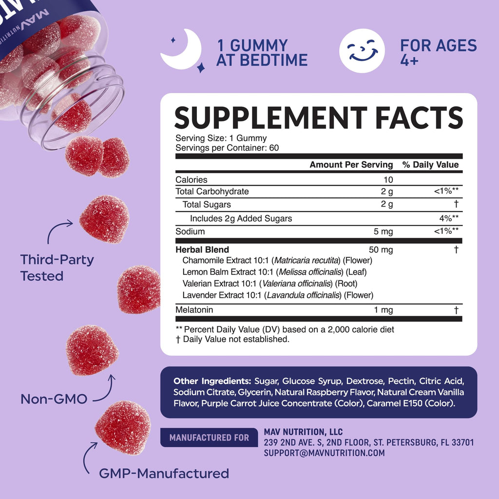 MAV NUTRITION Kids Melatonin Gummies Sleep Support 1 mg - 60 Gummies - image 5