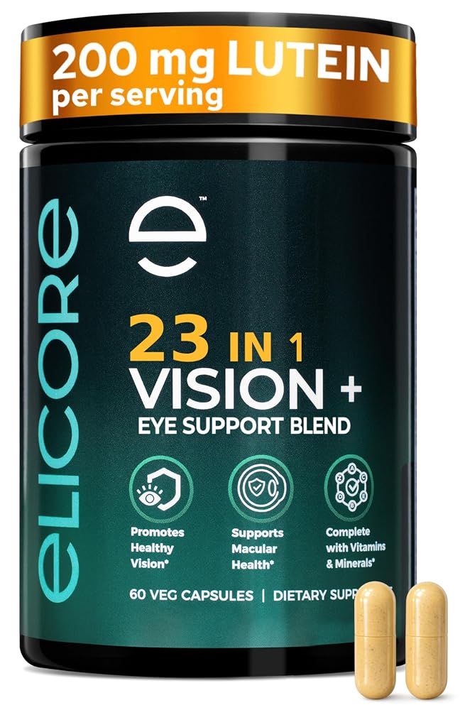 ELICORE Premium Eye Vitamins 200 mg Lutein & Zeaxanthin - 60 Vegetarian Capsules