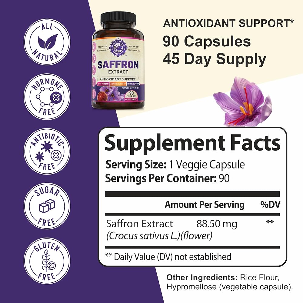 Whole World Wellness Saffron Extract Mood & Memory Support - 90 Capsules - image 5