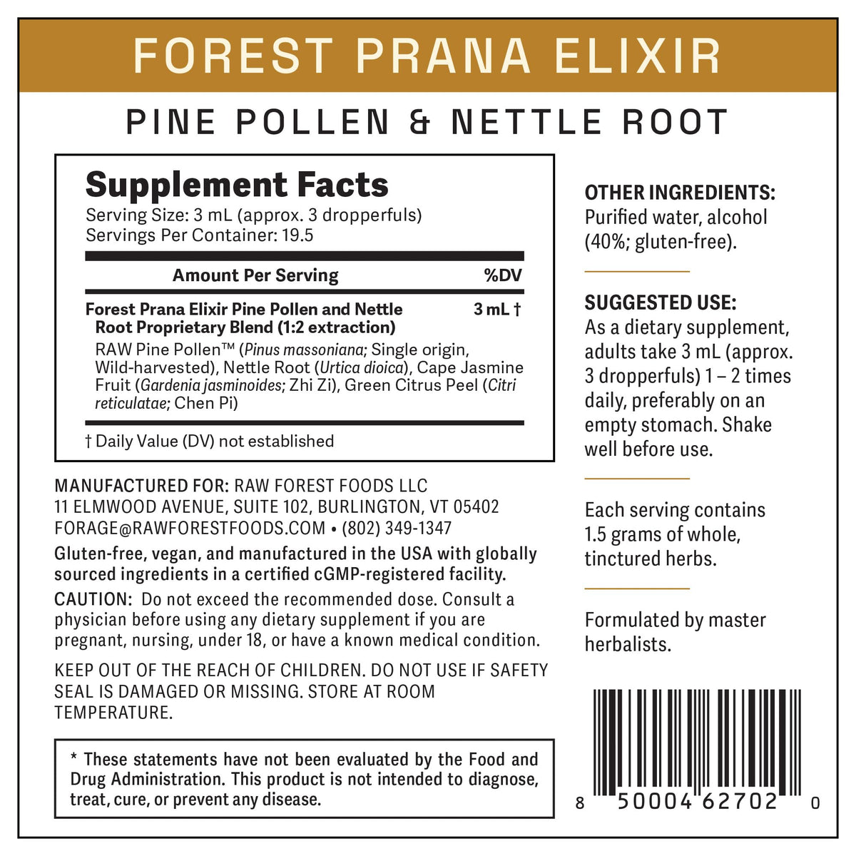 RAW Forest Foods Forest Prana Elixir Pine Pollen and Nettle Root