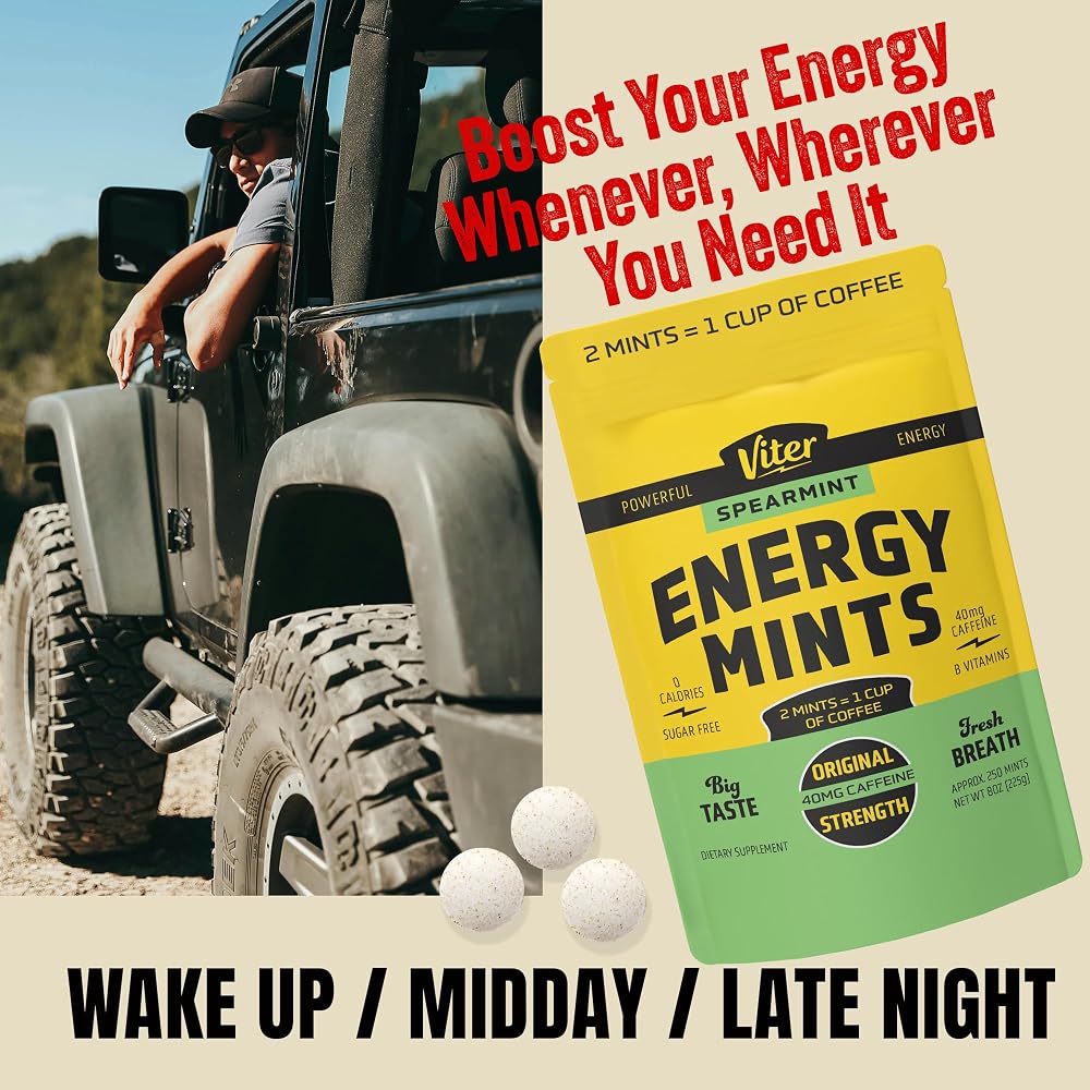 Viter Energy Caffeinated Mints 40mg Caffeine, B Vitamins, Sugar Free.