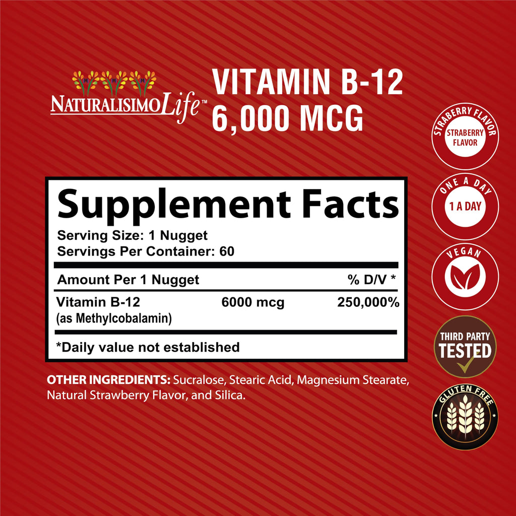 NaturalisimoLife Vitamin B12 6000 mcg Quick Dissolve - 60 Nuggets - image 2