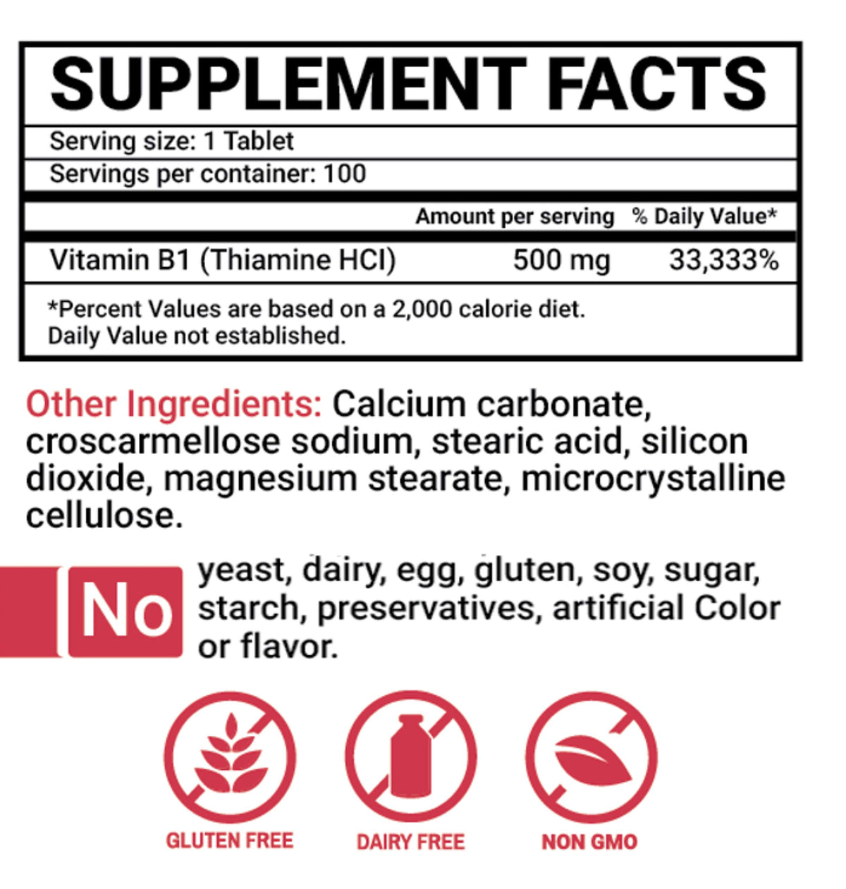 Peter's Choice B1 Thiamine 500mg Tablets - 100 Tablets - image 2