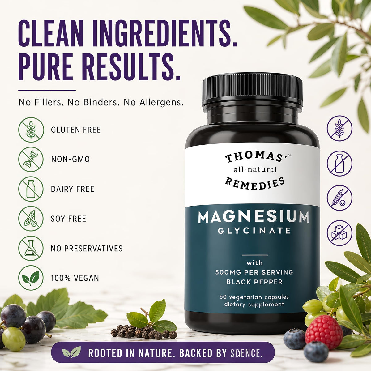 Thomas' All-Natural Magnesium Glycinate 500mg - 60 Vegetarian Capsules - image 5