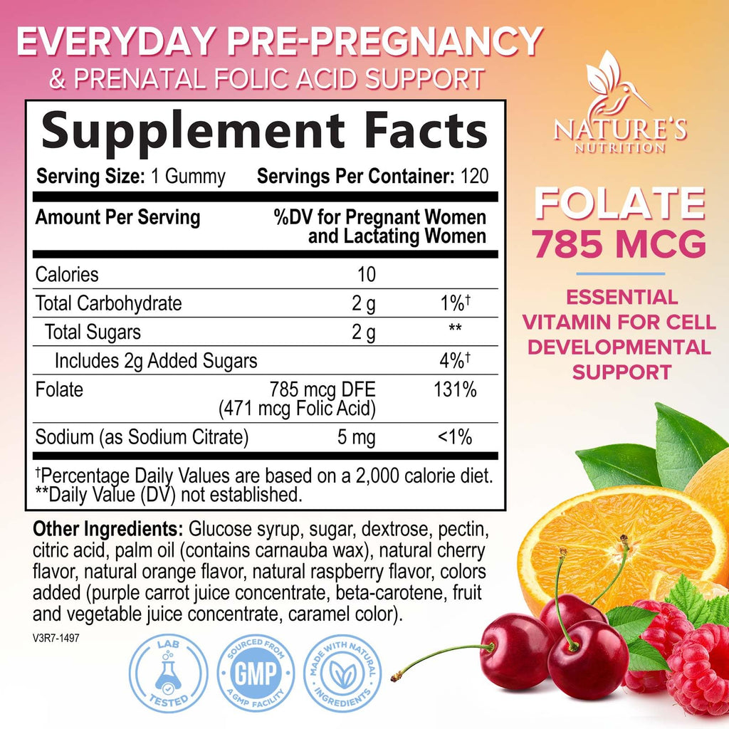 Nature's Nutrition Folic Acid Gummies - Essential Prenatal Vitamins