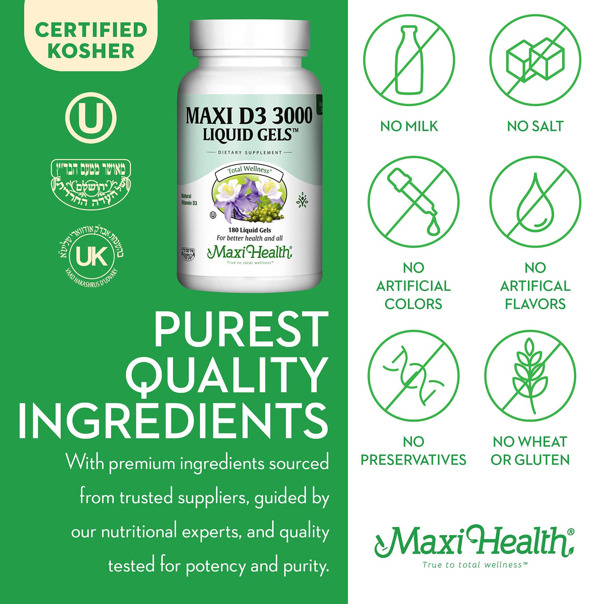Maxi Health Vitamin D3 3000 IU - 180 Softgels - image 4