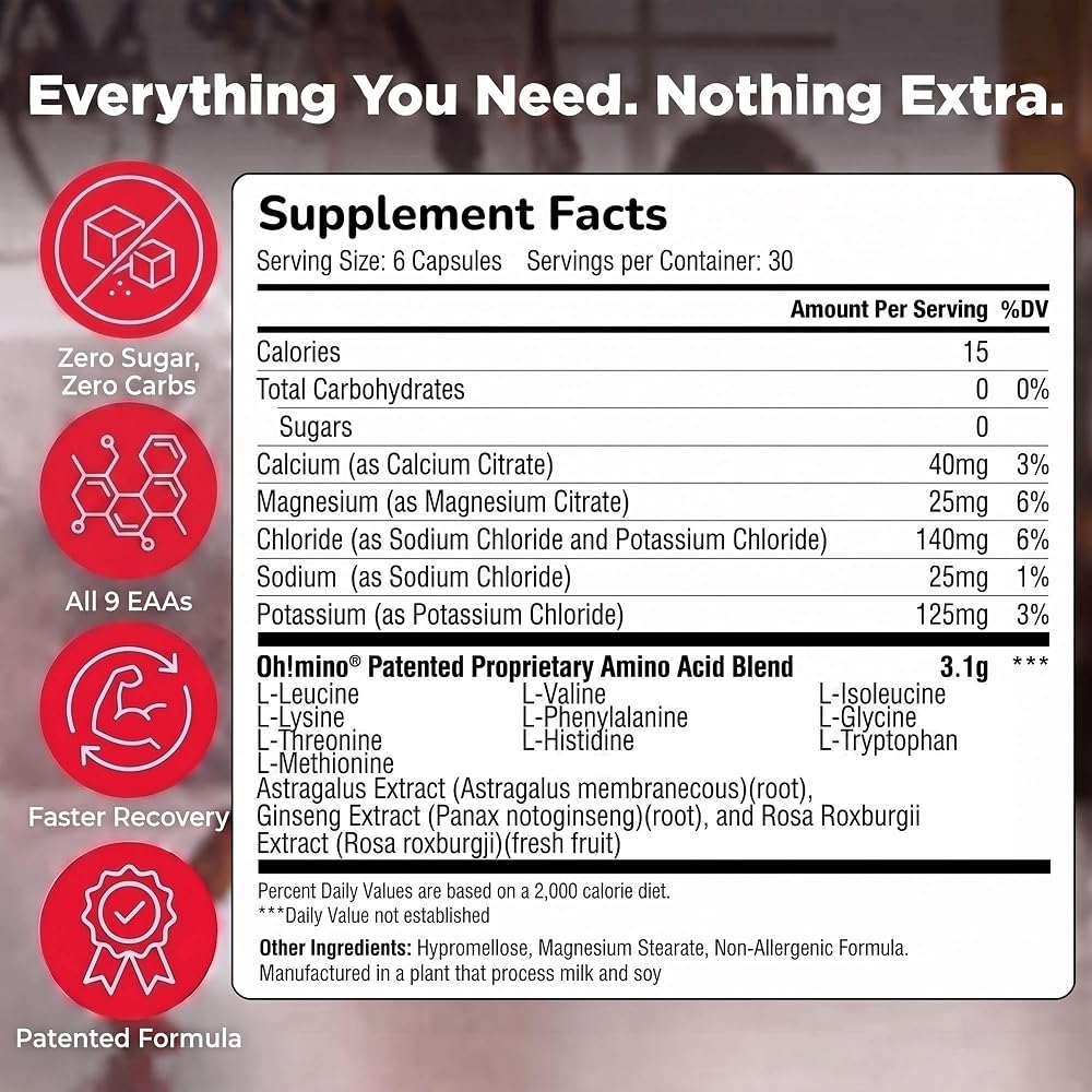 Oh!mino BCAA + EAA Amino Acid Supplement Stimulant-Free - 180 Capsules - image 3