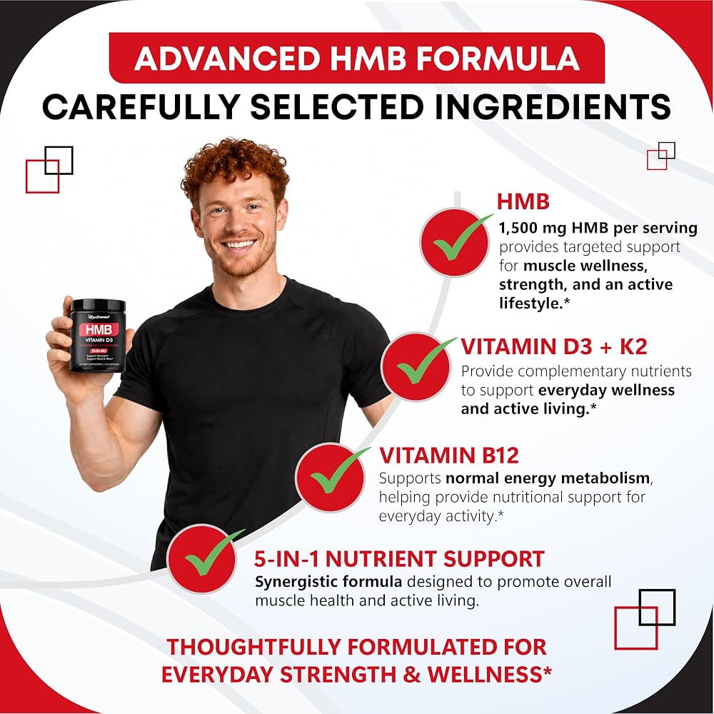 GUDOMET HMB Muscle & Strength 1,500 mg with Vitamin D3 & K2 - 150 Capsules - image 5