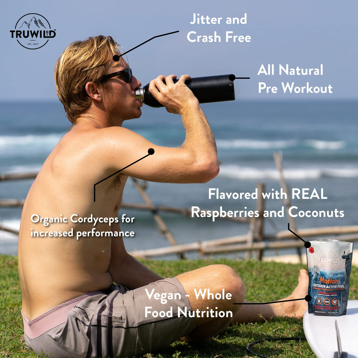 TruWild Motion All Natural Pre Workout Powder Drink Mix for Men