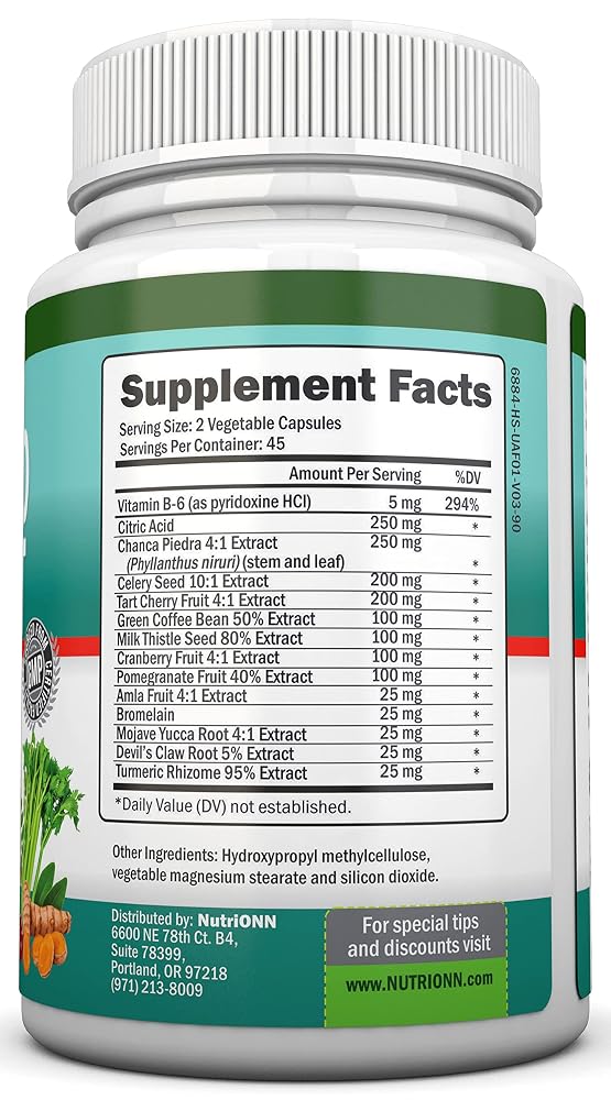NutriONN Uric Acid Flush Herbal Supplement - 90 Capsules - image 5