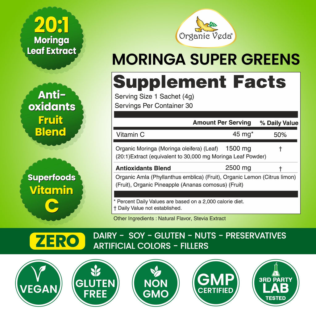 Organic Veda Moringa Amla Greens Superfood Powder - 30 Sticks - image 2