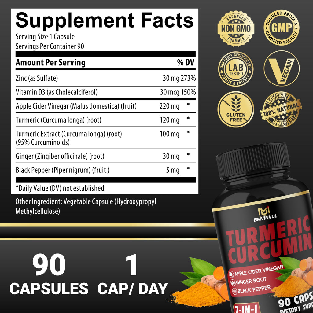 BMVINVOL Turmeric Curcumin 95% with Ginger & Black Pepper - 90 Capsules - image 2