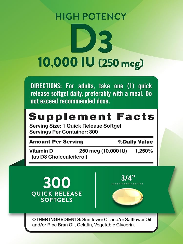 Nature's Truth Vitamin D3 10000 IU Softgels - 300 Count - image 2