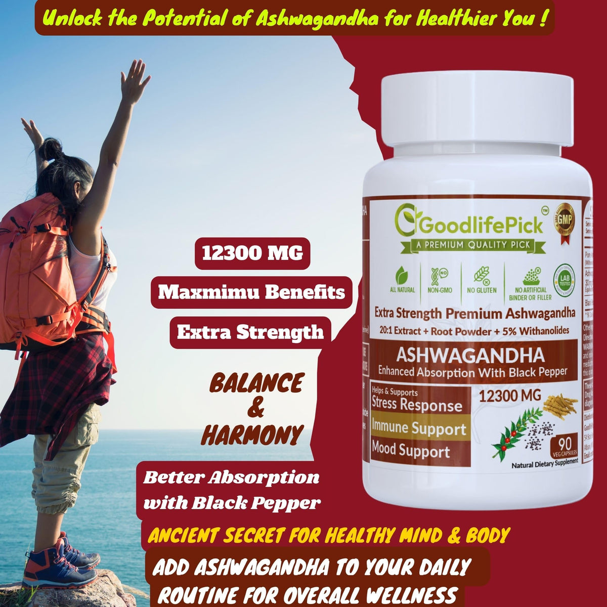 GoodlifePick Ashwagandha Capsules with Black Pepper