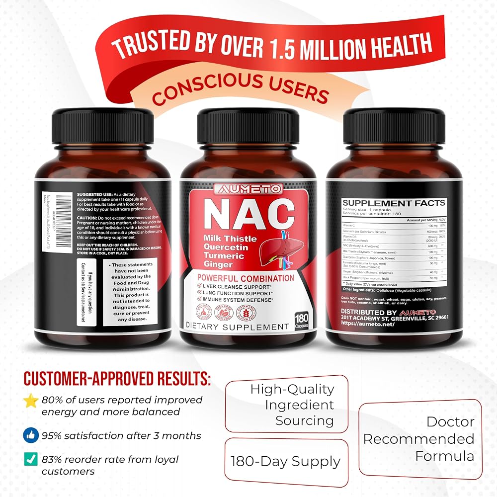 AUMETO Complete NAC 9-in-1 with Milk Thistle & Quercetin - 180 Capsules - image 8