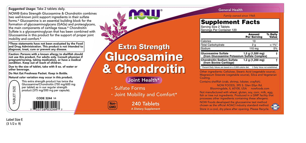 NOW Foods Glucosamine and Chondroitin 750-600 mg - 240 Tablets - image 2
