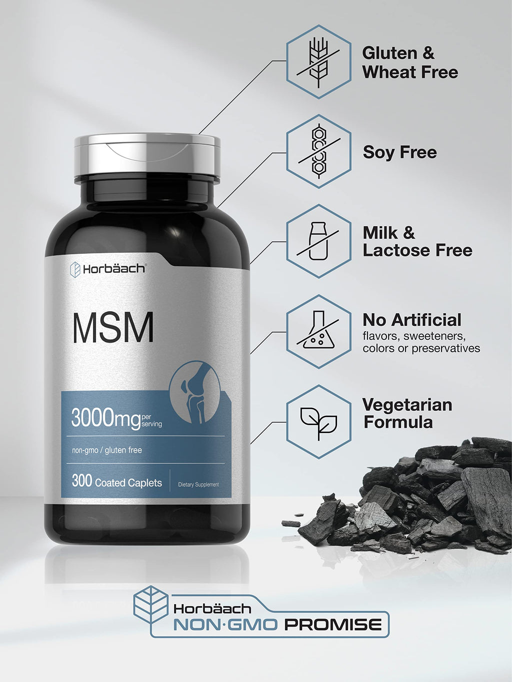 Horbäach MSM Supplement 3000mg - 300 Caplets - image 4