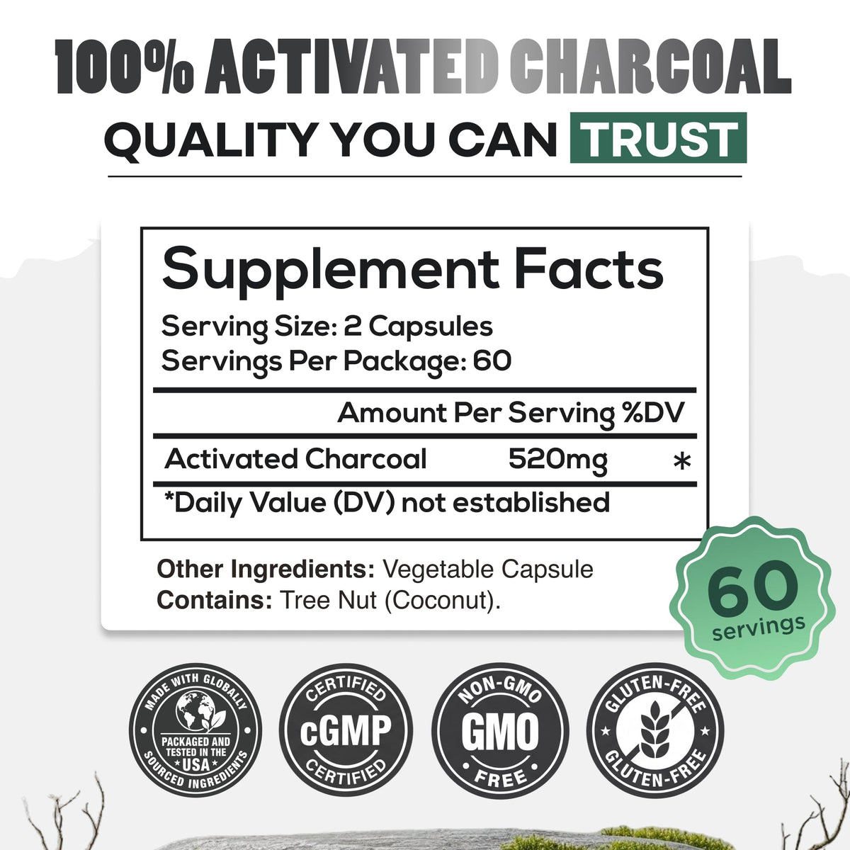 Wild Activated Charcoal Capsules from 100% Organic Coconut Shells